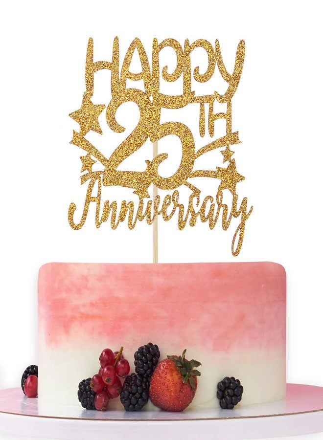 Festiko® Gold Glitter Happy 25th Anniversary Cake Topper for Wedding & Birthday Parties - Image 1